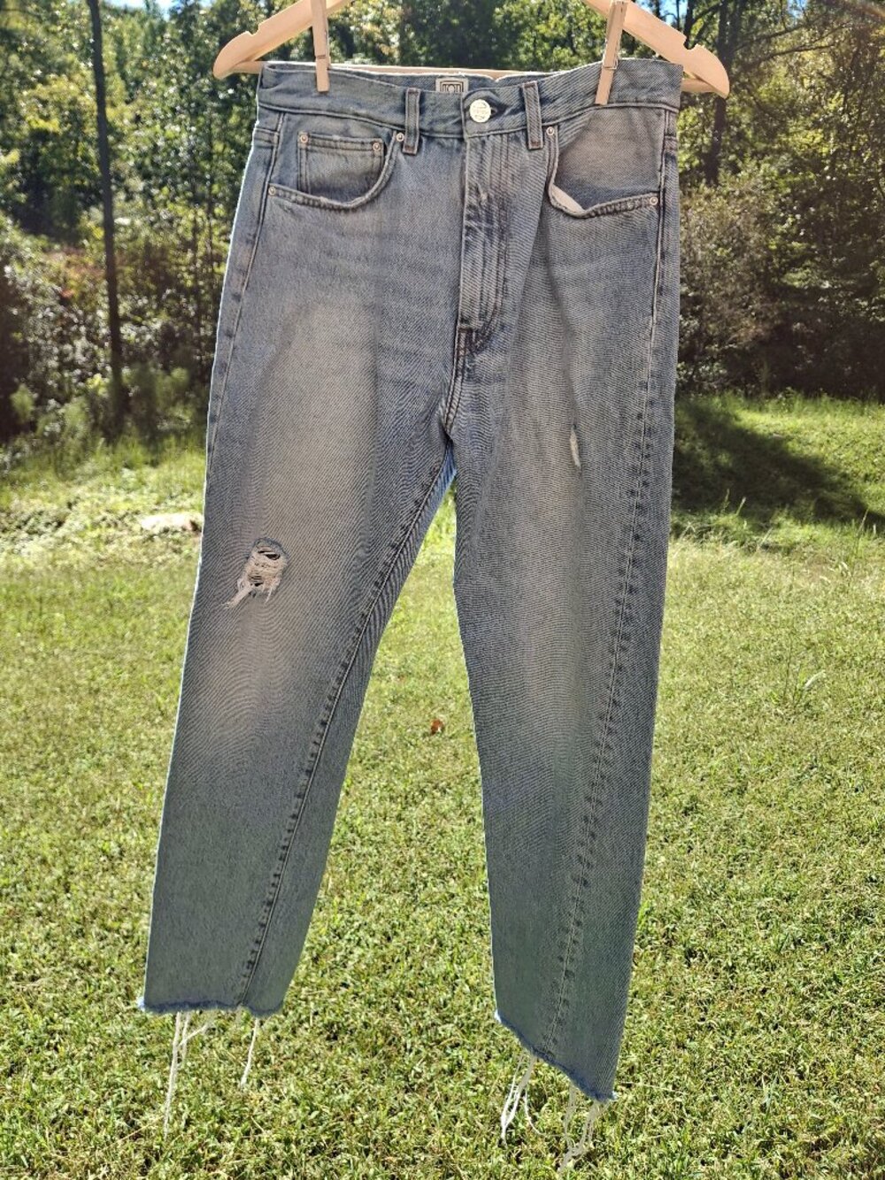 Toteme Twisted Seam Organic Cotton Straight Distressed Light Blue Wash Jeans 27